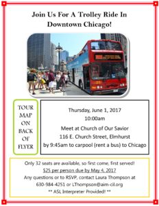 Trolley Ride in Downtown Chicago @ Chicago Trolley & Double Decker Company (meet at church, address below) | Elmhurst | Illinois | United States